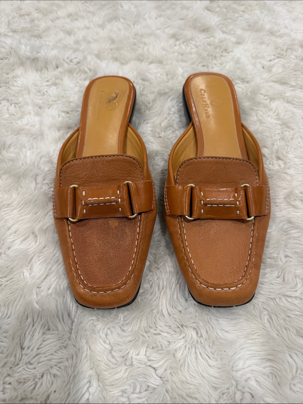 Cole Haan Slip-On Leather Mules Buckle,square toe silhouette Woman’s Size 7.5